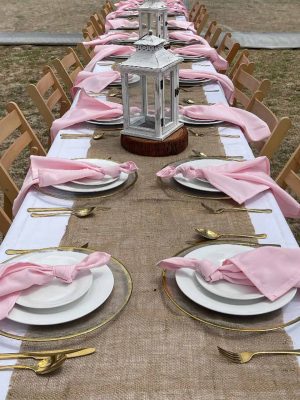Table Setup with Pink Napkins — Party Supplies in Wagga Wagga, NSW
